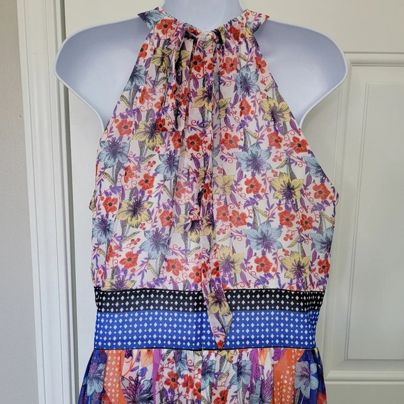 Maggy London Sleeveless Floral Halter Midi Dress Back Bow Lined Size 10 - Picture 7 of 14